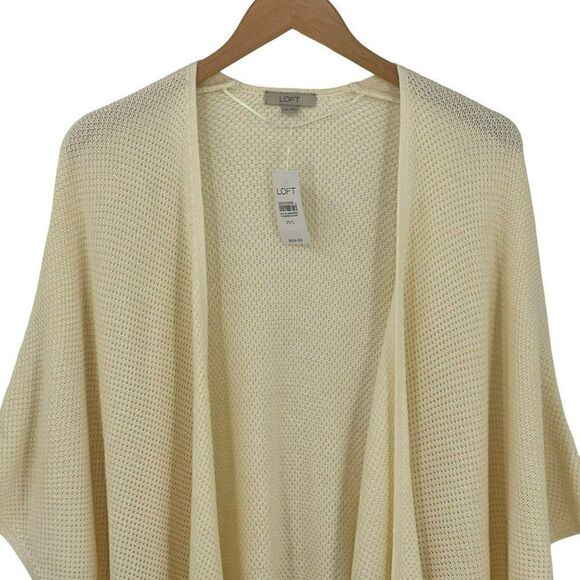 Loft Waffle Knit Open Front Poncho Cardigan Sweater Cream M/L New 533489 - Picture 2 of 11